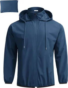COOFANDY Men's Packable Rain Jacket Lightweight Waterproof Raincoat with Hood Travel Hiking Golf Windbreaker