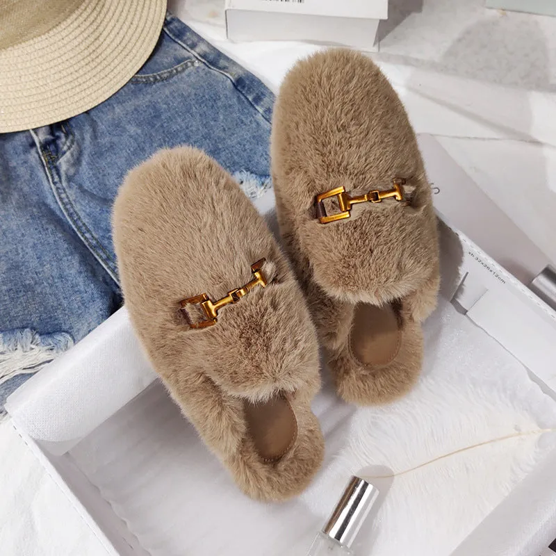 Faux-Fur Mule Slippers for Women