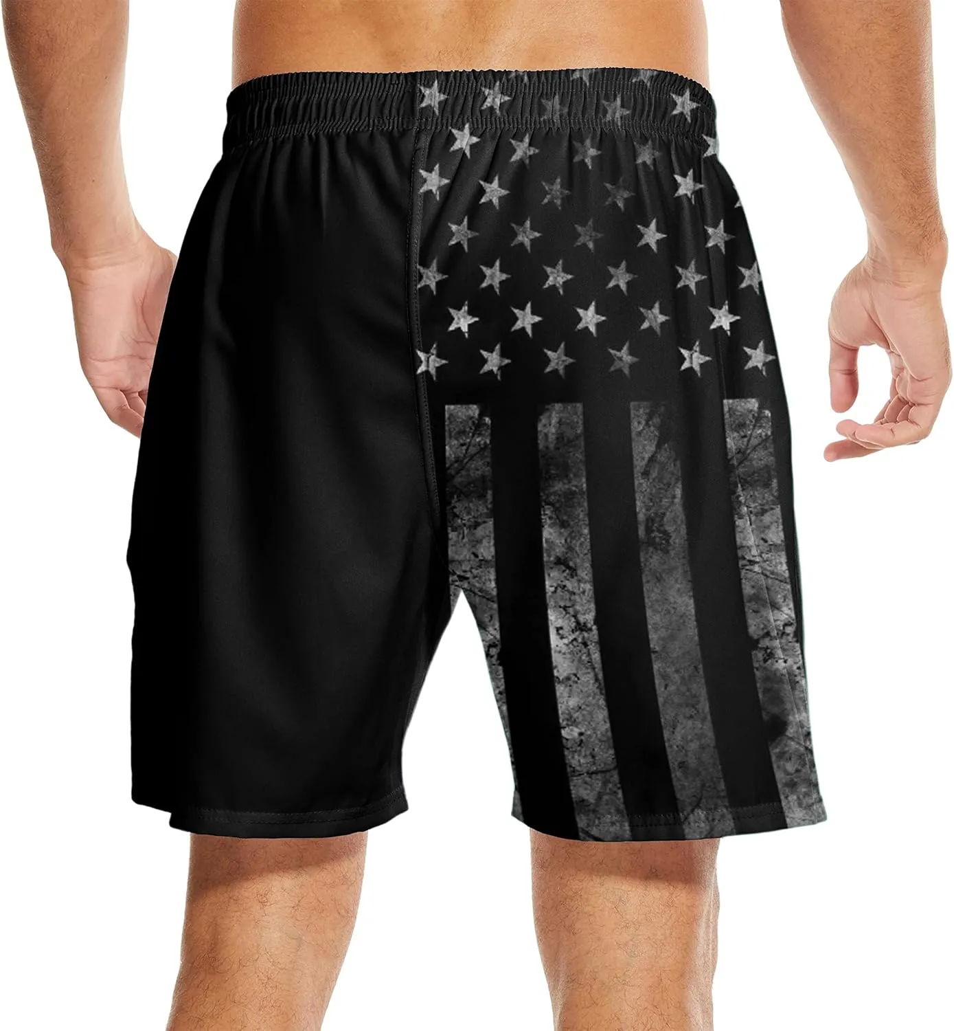 Mens Swim Trunks with Liner Breathable Compression Swim Shorts with 3 Pockets Flag Bathing Suit for Beach