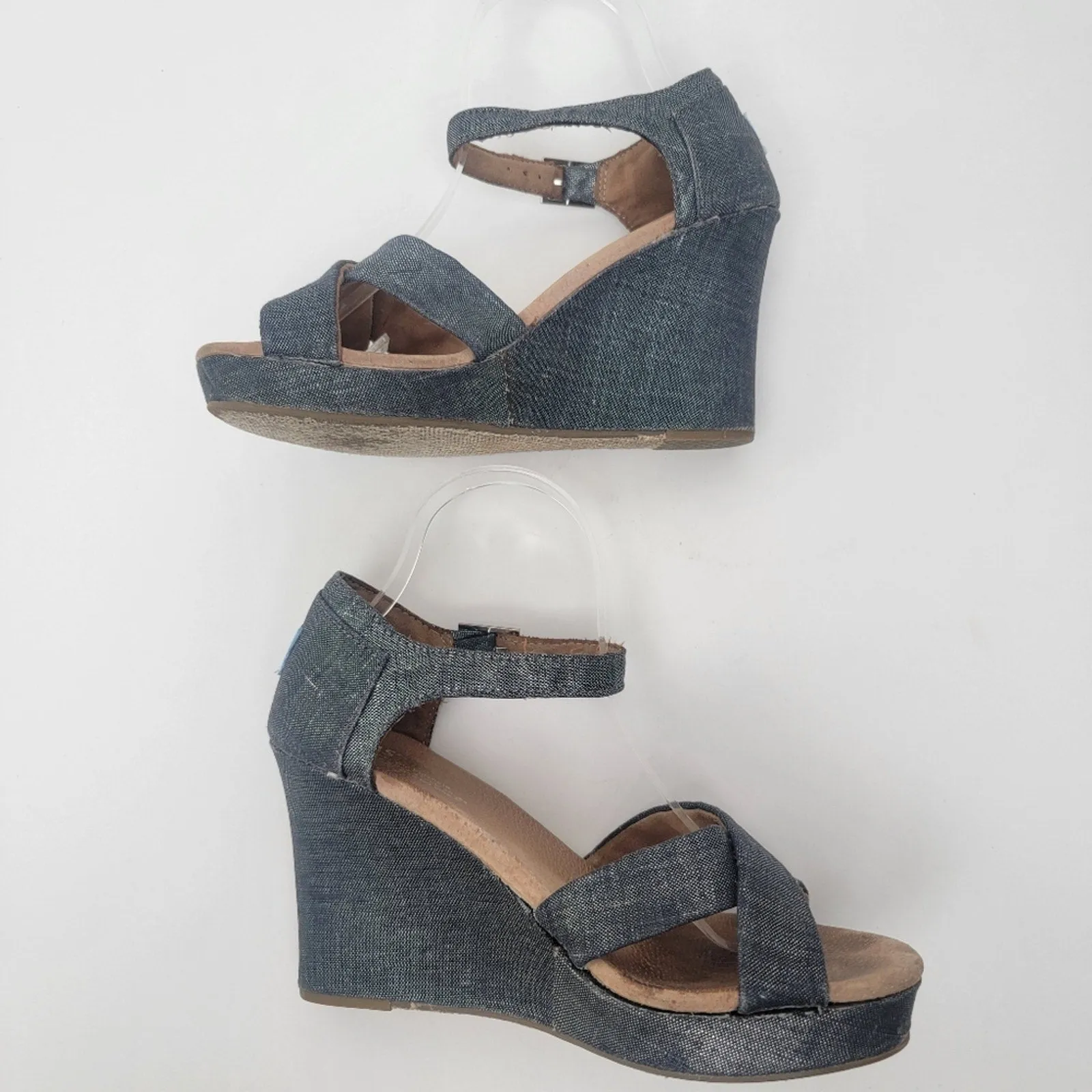 [TOMS] Sienna Iridescent  Black Denim Wedge Heel Sandals - 8.5
