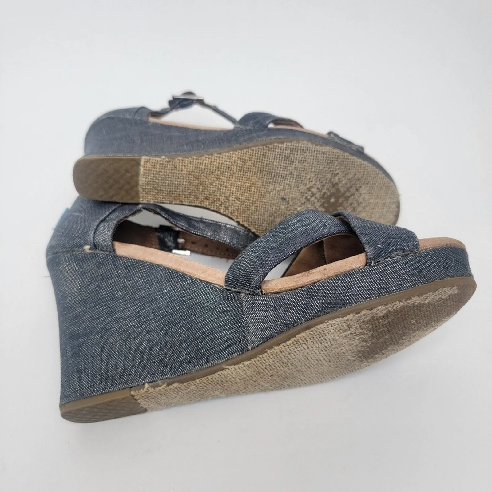 [TOMS] Sienna Iridescent  Black Denim Wedge Heel Sandals - 8.5