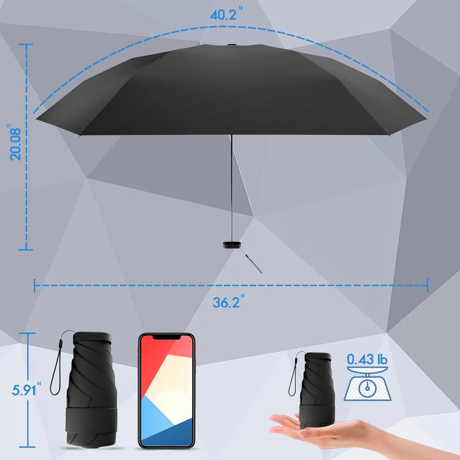 Windproof Mini Travel Folding Umbrella - UPF 50  Sun & Rain Protection, Small Compact Lightweight Design Fits in Pocket or Bag, Eco-Friendly Fabric Wallet Umbrella for Commuter, Men Women Boys Girls
