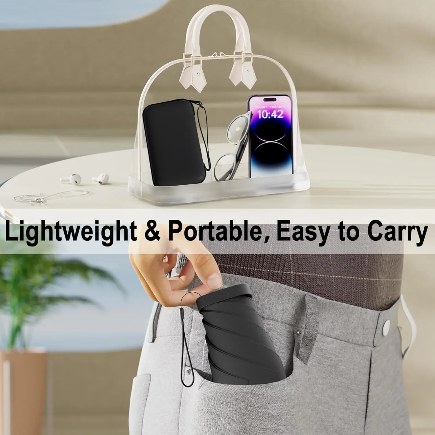 Windproof Mini Travel Folding Umbrella - UPF 50  Sun & Rain Protection, Small Compact Lightweight Design Fits in Pocket or Bag, Eco-Friendly Fabric Wallet Umbrella for Commuter, Men Women Boys Girls
