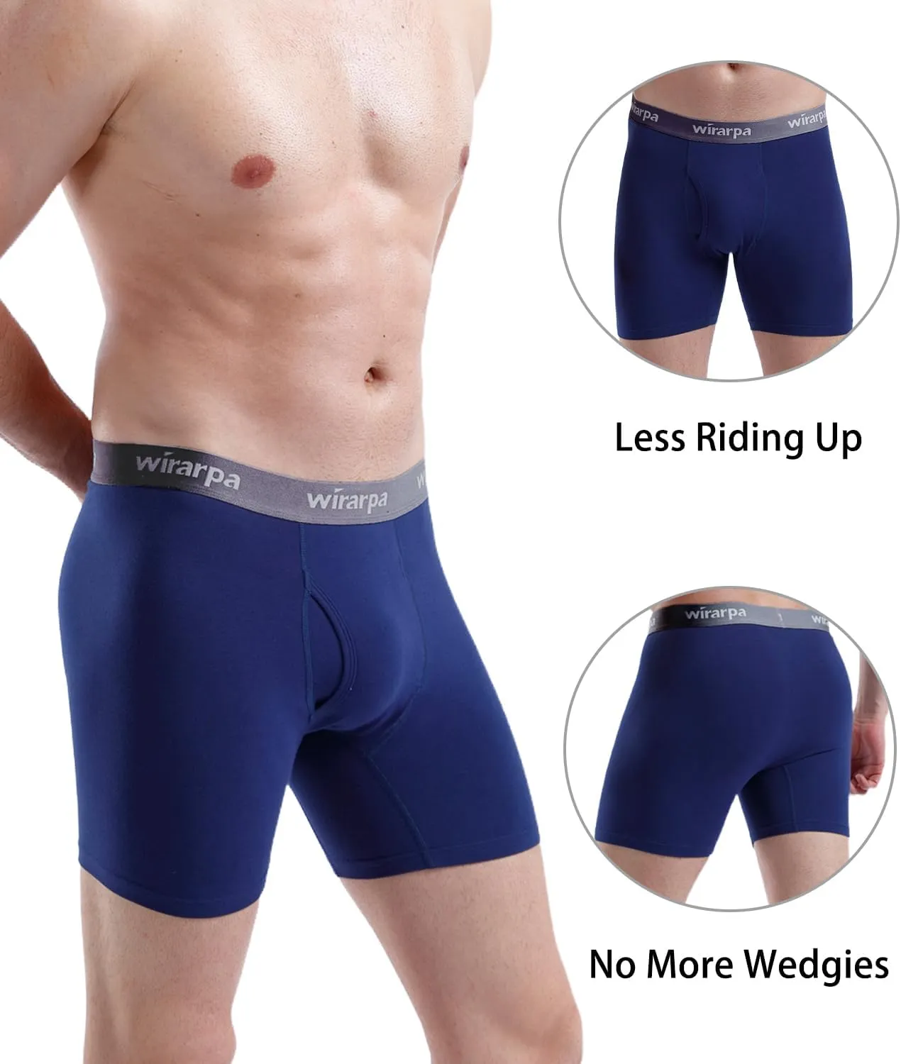 wirarpa Men's Boxer Briefs Cotton Stretch Underwear Open Fly Tagless Underpants Regular Leg 4 Pack