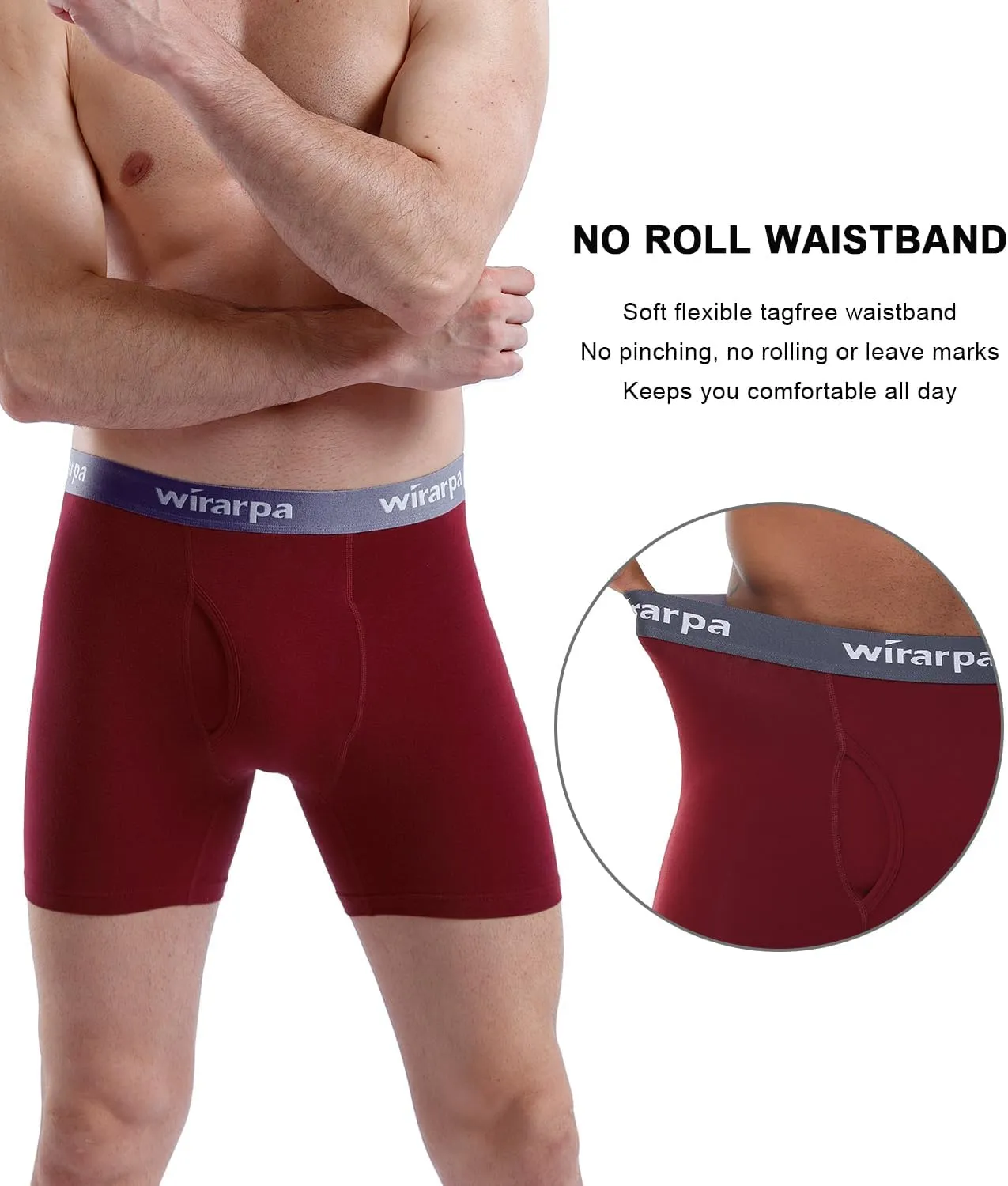 wirarpa Men's Boxer Briefs Cotton Stretch Underwear Open Fly Tagless Underpants Regular Leg 4 Pack