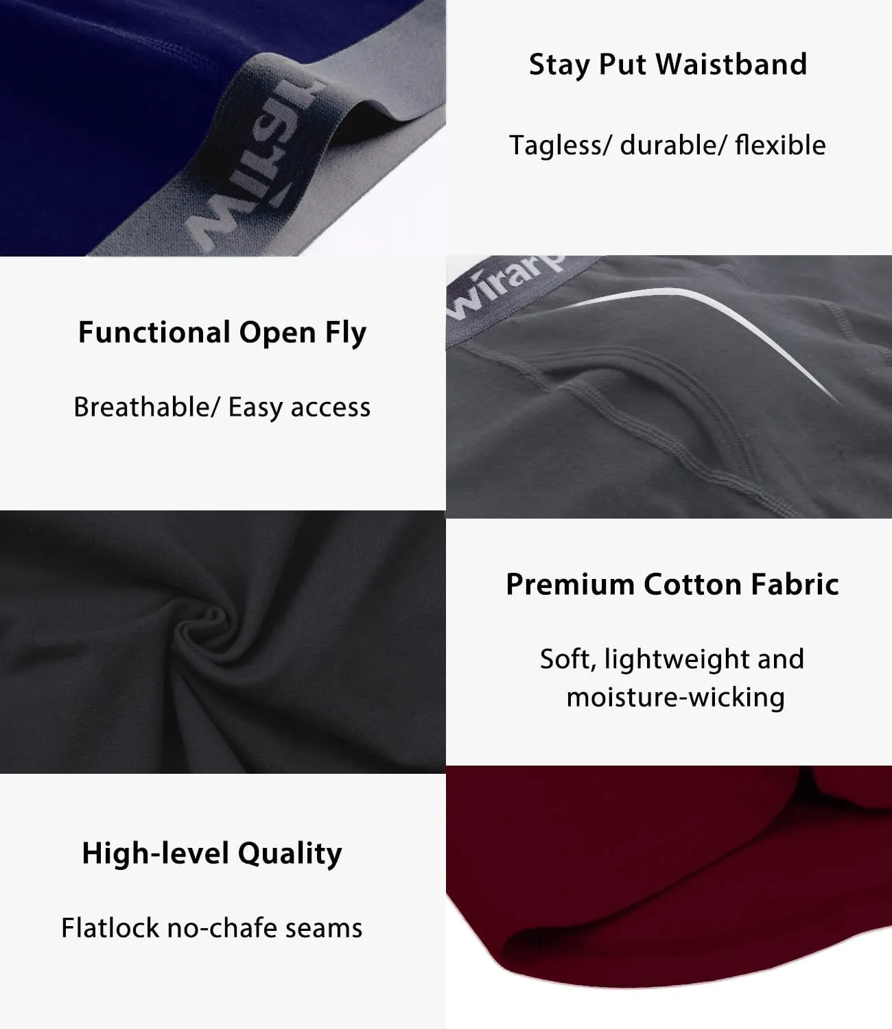 wirarpa Men's Boxer Briefs Cotton Stretch Underwear Open Fly Tagless Underpants Regular Leg 4 Pack