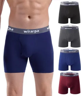 wirarpa Men's Boxer Briefs Cotton Stretch Underwear Open Fly Tagless Underpants Regular Leg 4 Pack